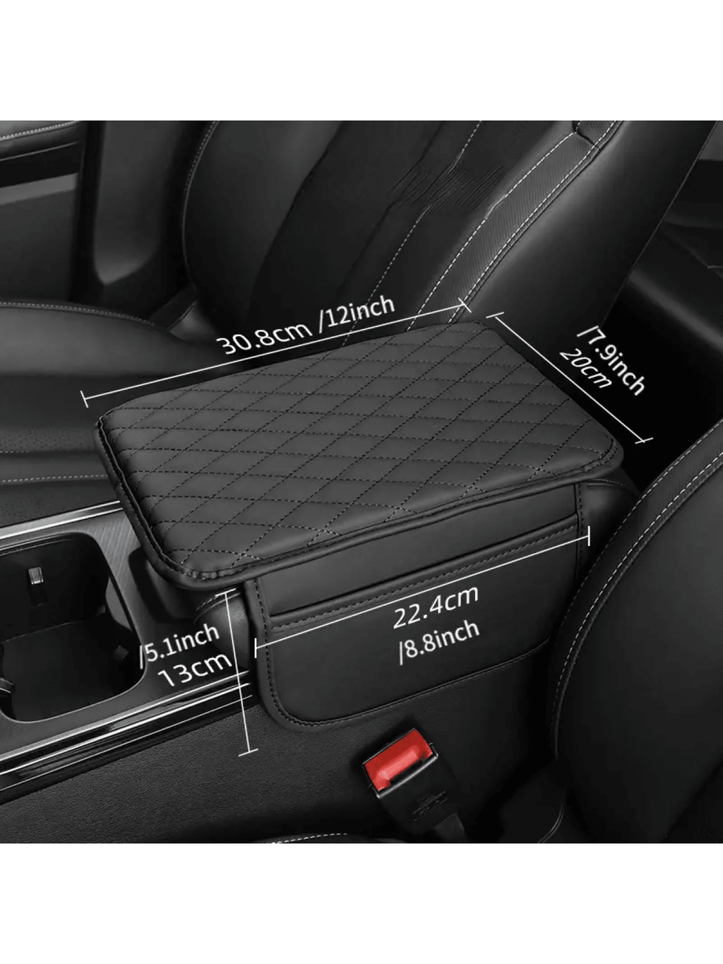 Leather Car Armrest Box Heightening Pad With Side Storage Bag, Car Armrest Box Cushion With Storage Pocket
