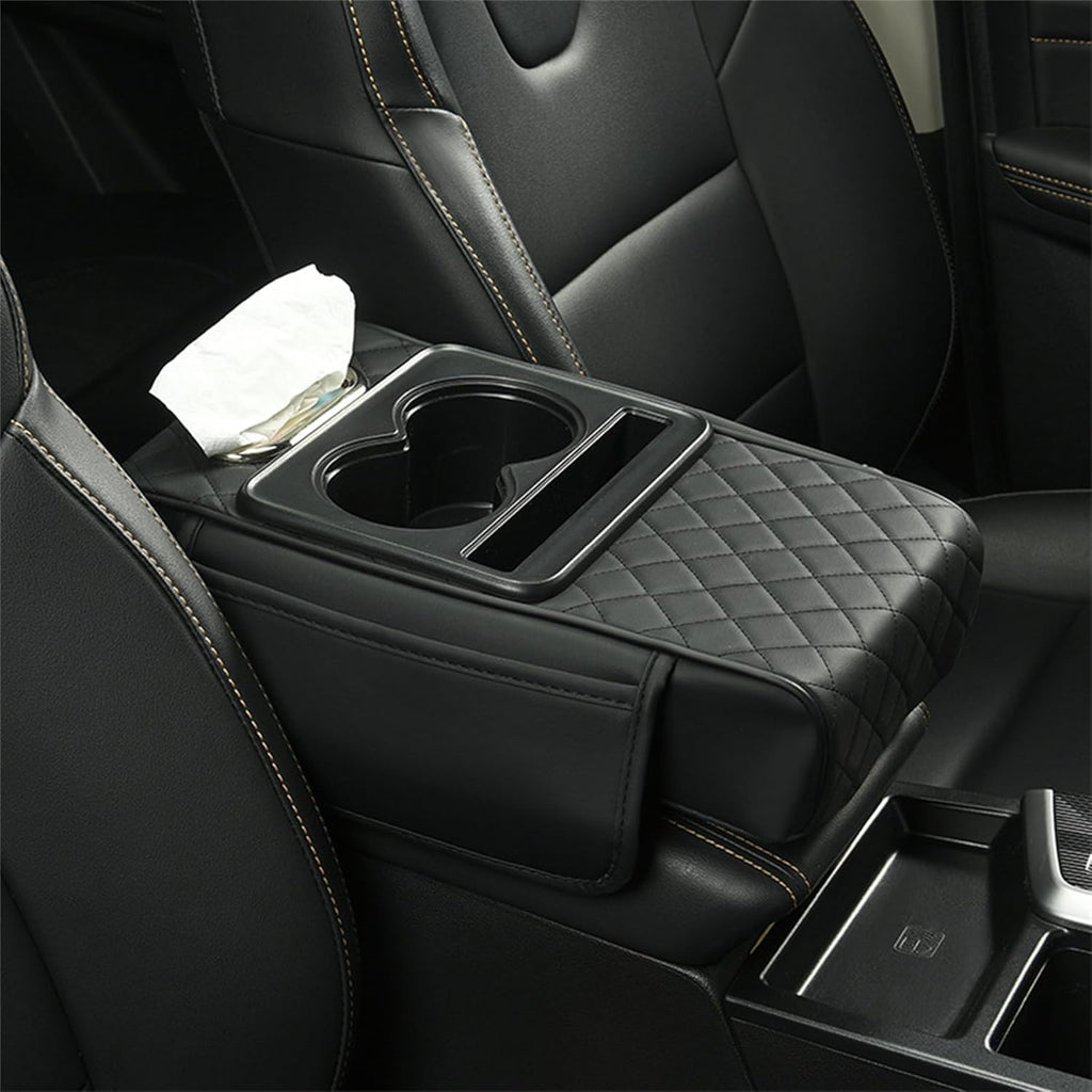 All-in-One Car Armrest Heightening Pad with Bottle Holder & Tissue Box
