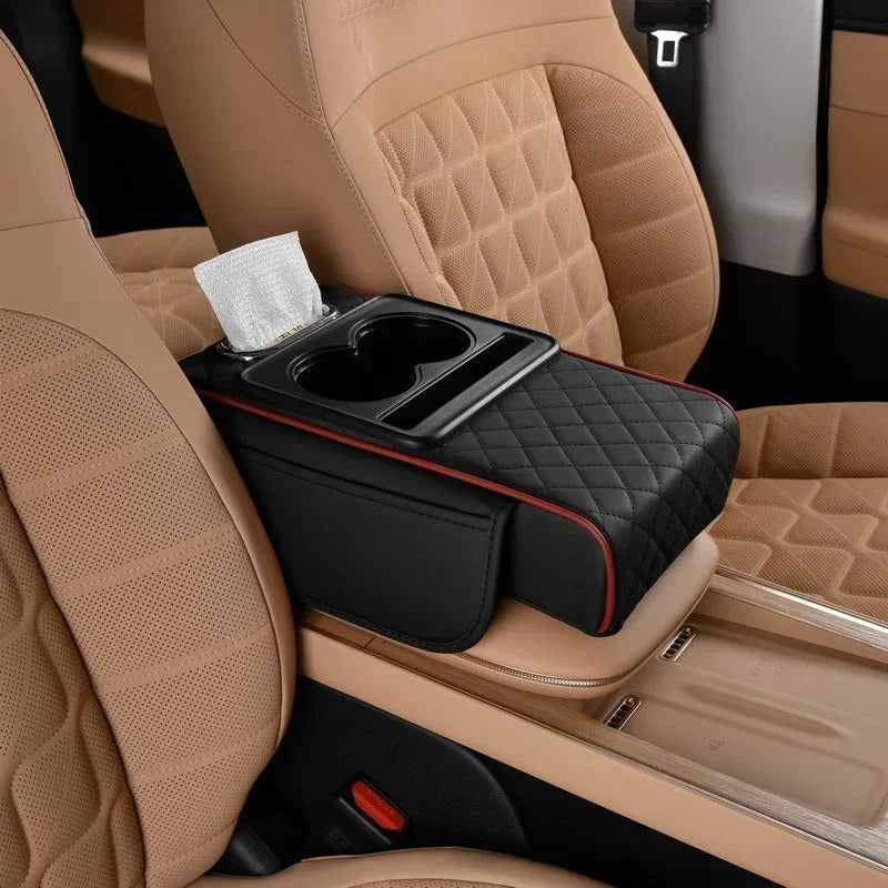 All-in-One Car Armrest Heightening Pad with Bottle Holder & Tissue Box
