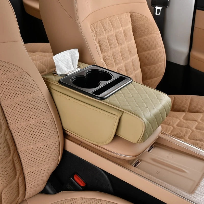 All-in-One Car Armrest Heightening Pad with Bottle Holder & Tissue Box